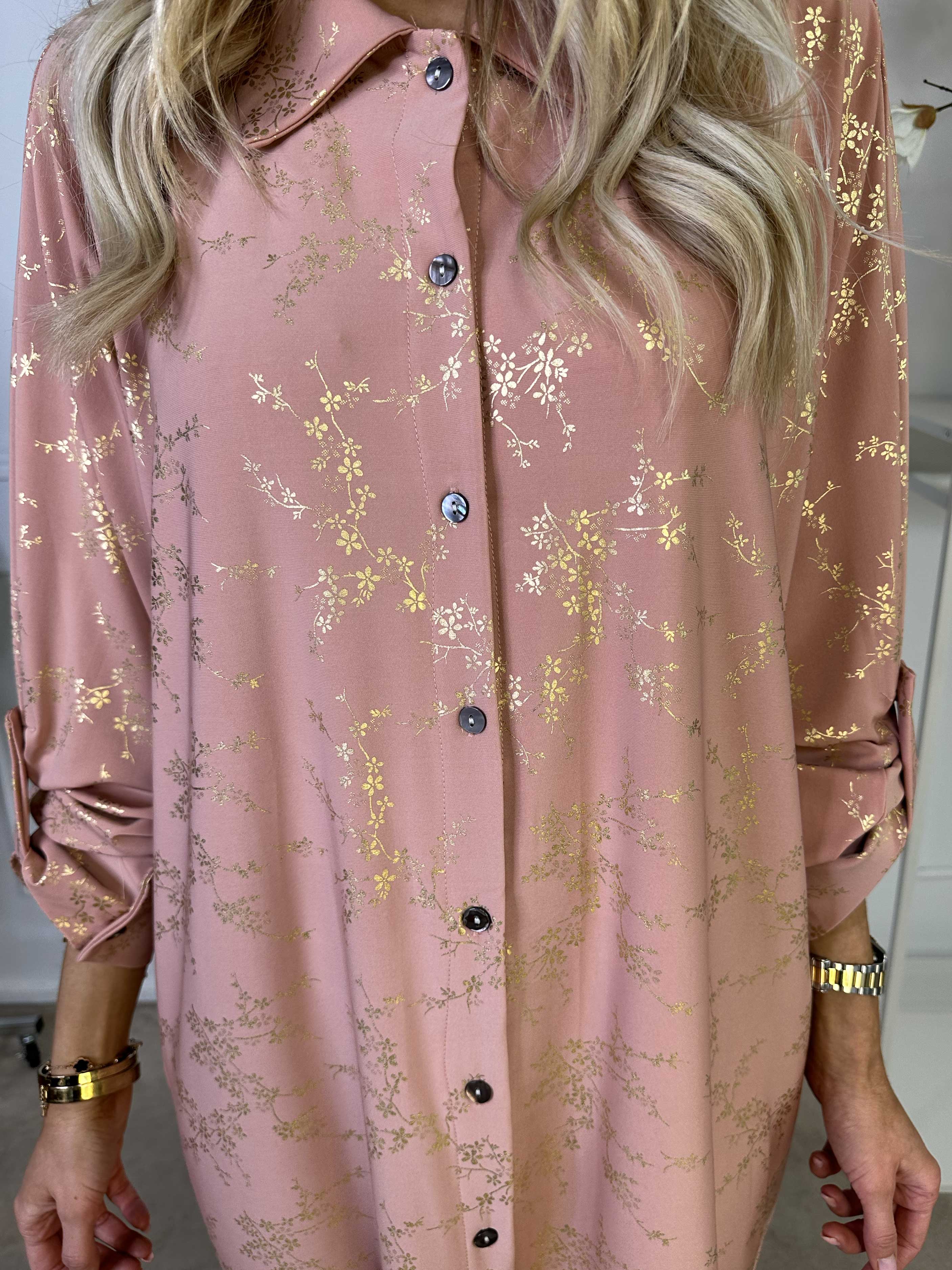 Mia Gold - Elastisk skjortekjole med gulddetaljer